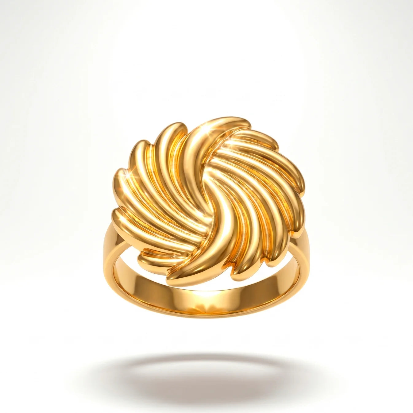 AYMI Ring Anti-Tarnish Sunburst Swirl Ribbed (Adjustable Size)