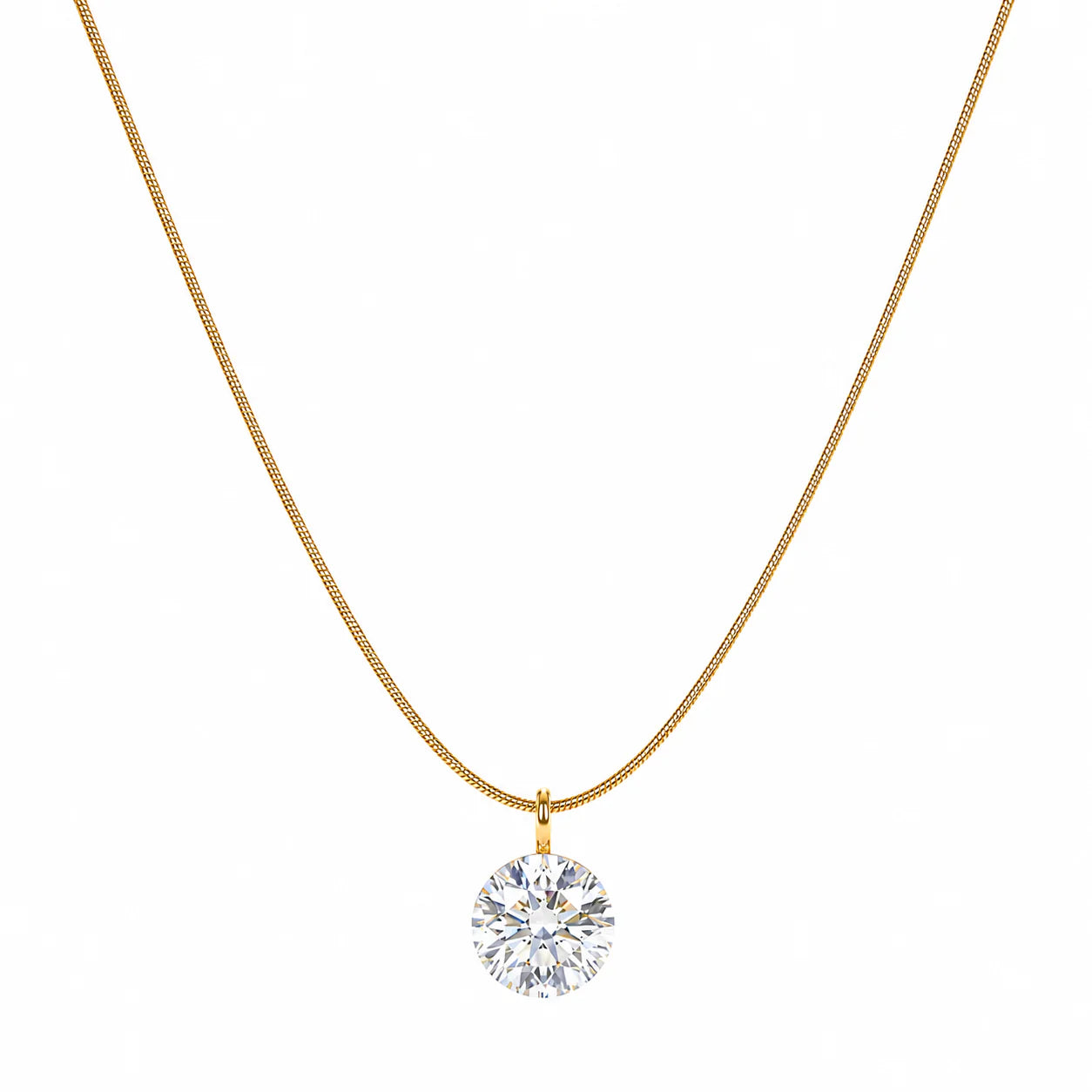 AYMI Necklace Anti-Tarnish Gold Plated Snake Chain Solitaire Pendant