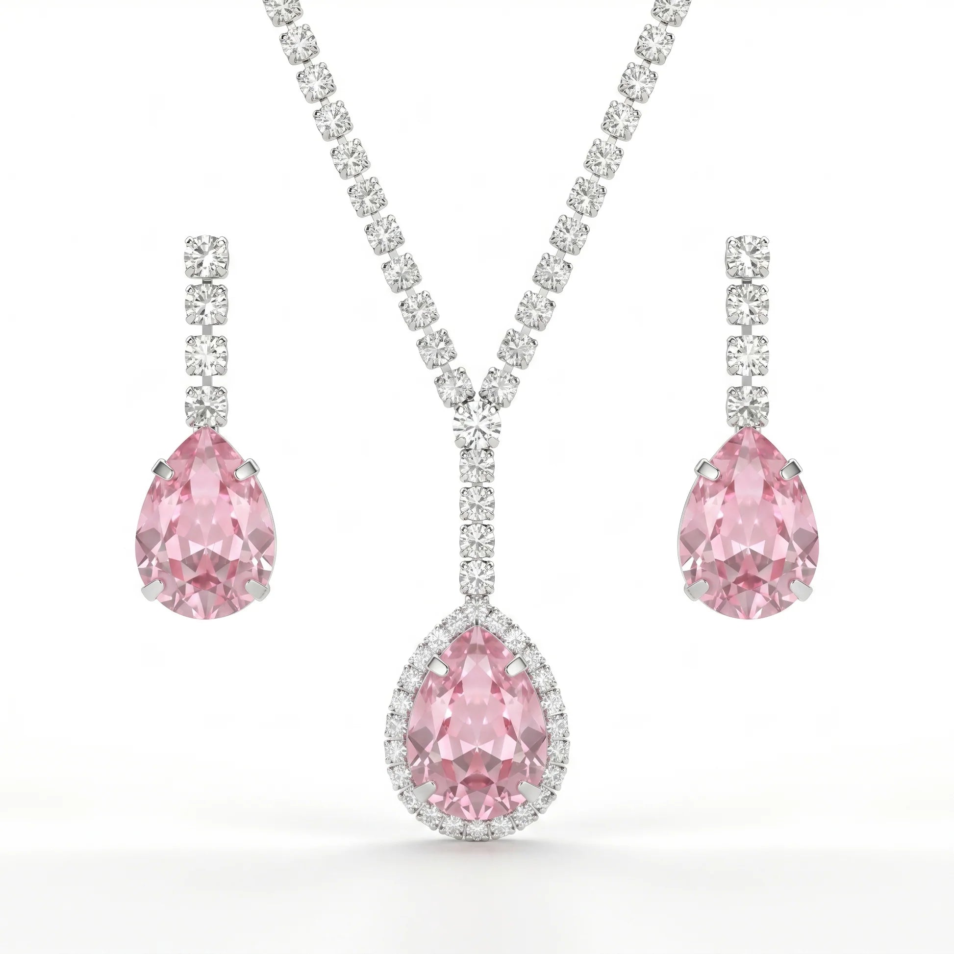 AYMI Necklace Anti-Tarnish Vintage Rose Teardrop Crystal Set With Earrings