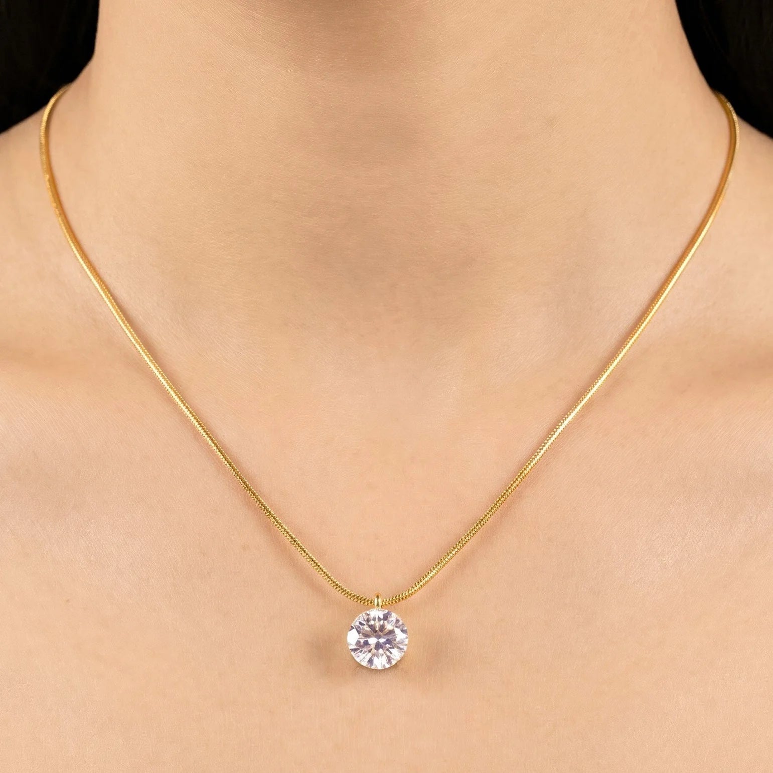 AYMI Necklace Anti-Tarnish Gold Plated Snake Chain Solitaire Pendant