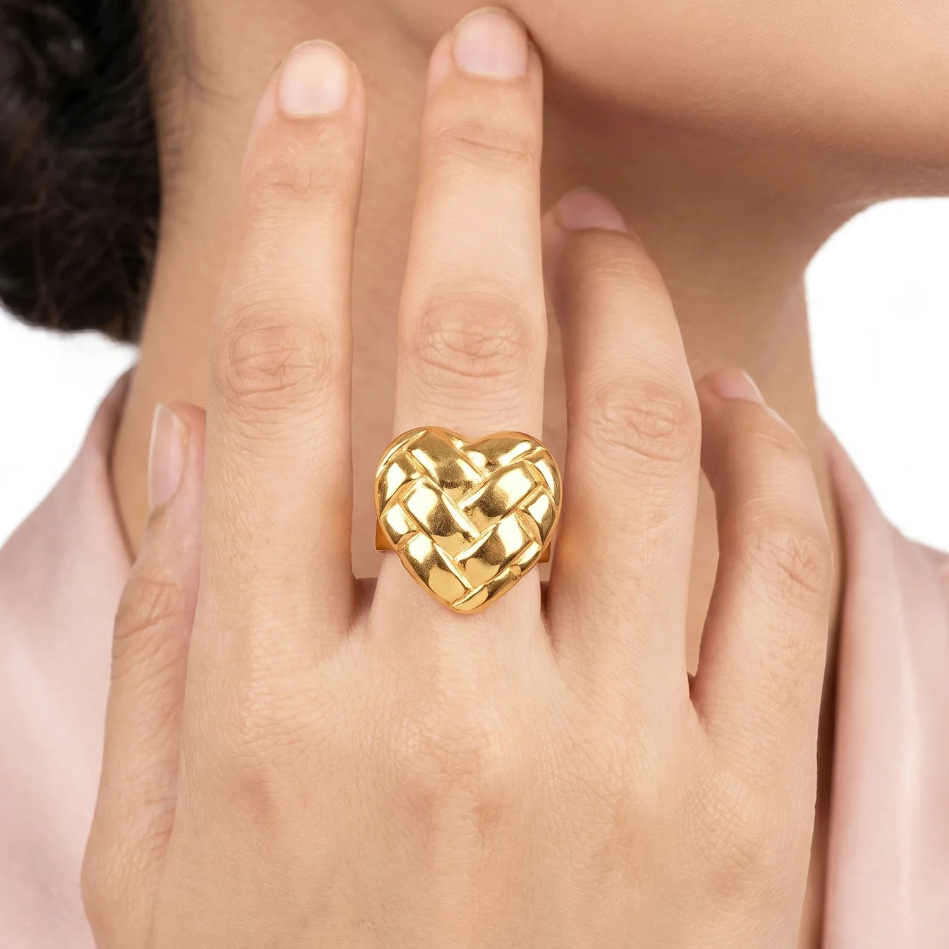 AYMI Ring Anti-Tarnish Basket Weave Heart (Adjustable Size)