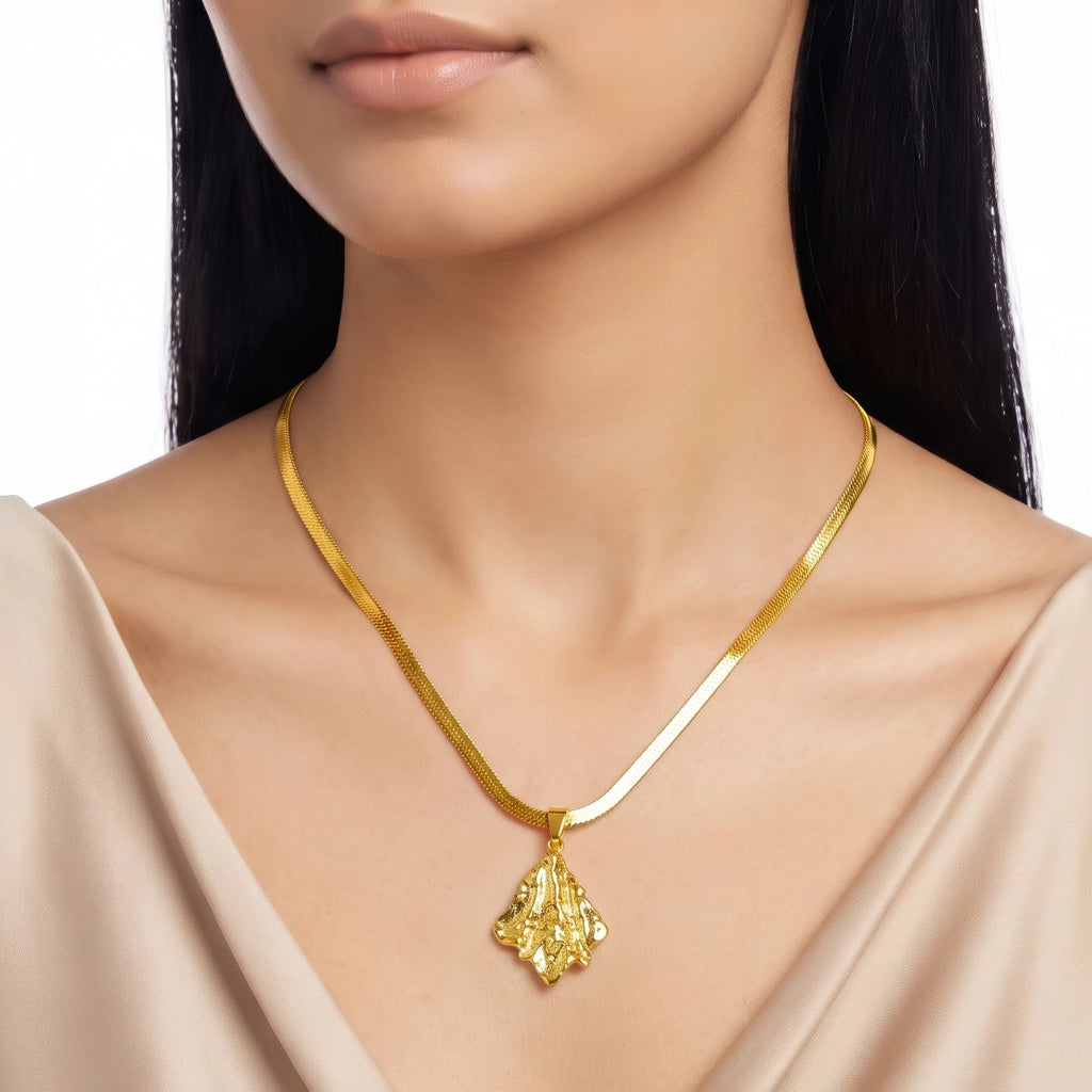 AYMI Necklace Anti-Tarnish Gold Plated Hammered Abstract Pendant