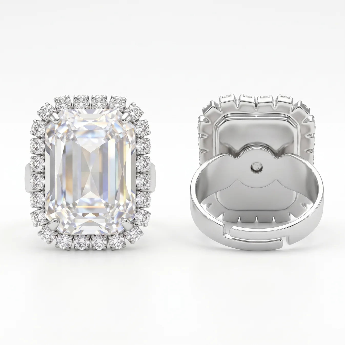 AYMI Ring Anti-Tarnish Emerald Cut Crystal Halo (Adjustable Size)
