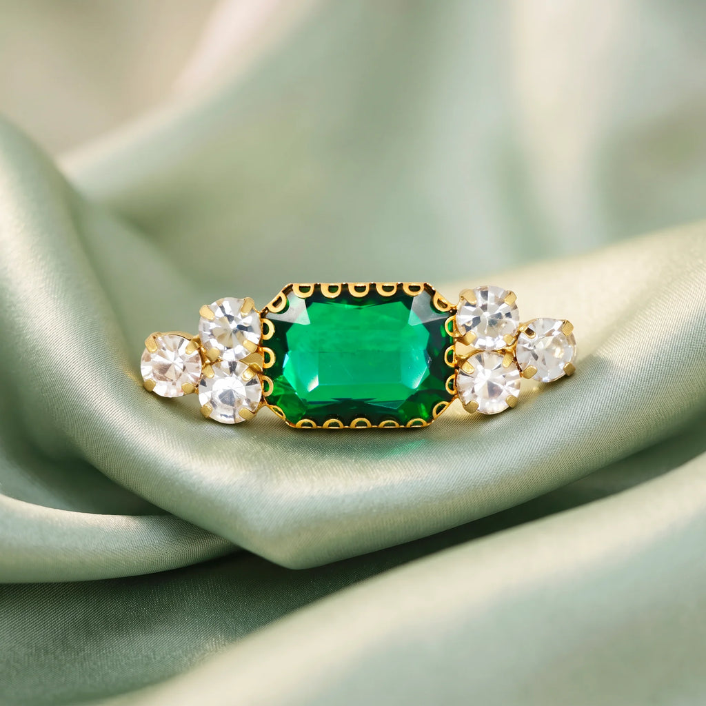 AYMI Ring Anti-Tarnish Green Crystal Ring (Adjustable Size)
