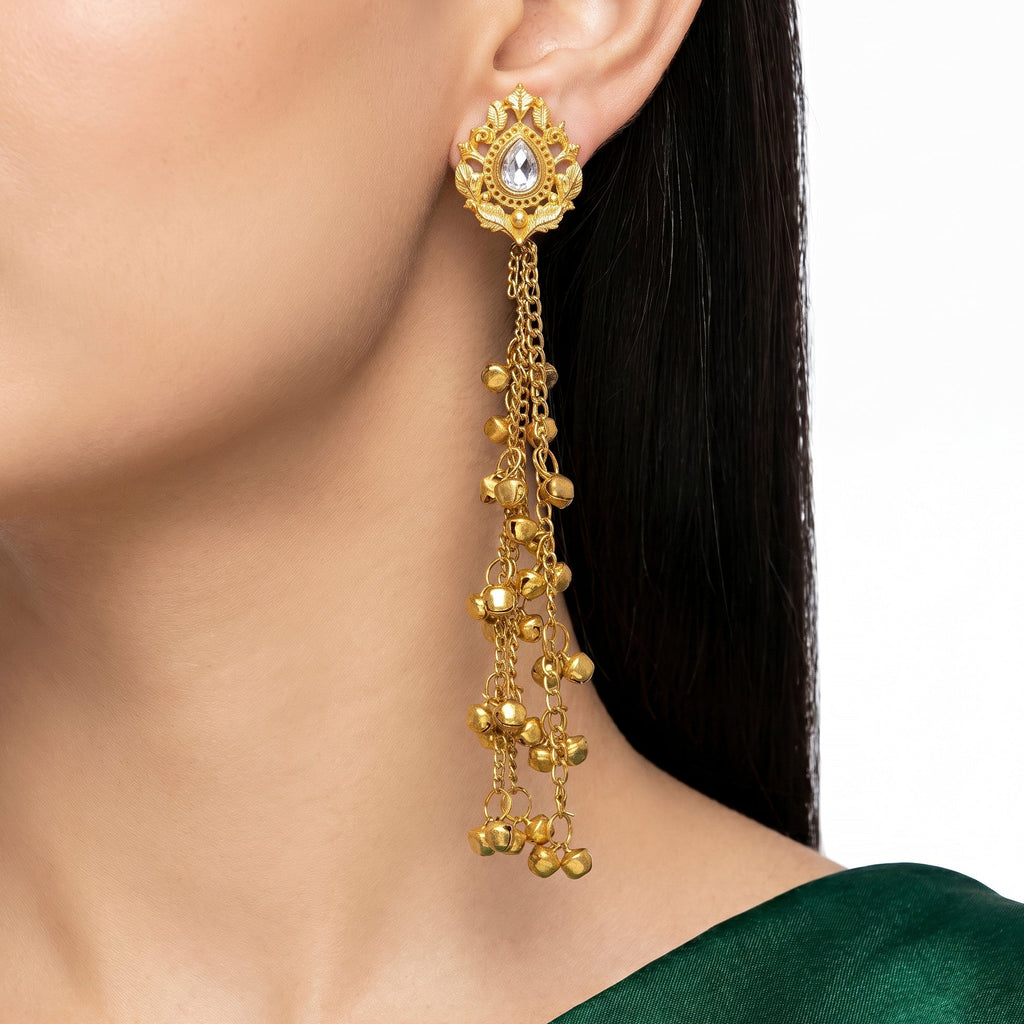AYMI Earrings Anti-Tarnish Extra-Long Kashmiri Leafy Crystal Tops