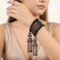 AYMI Bracelet Anti-Tarnish Spiral Black Crystals Tassels (Adjustable Size)