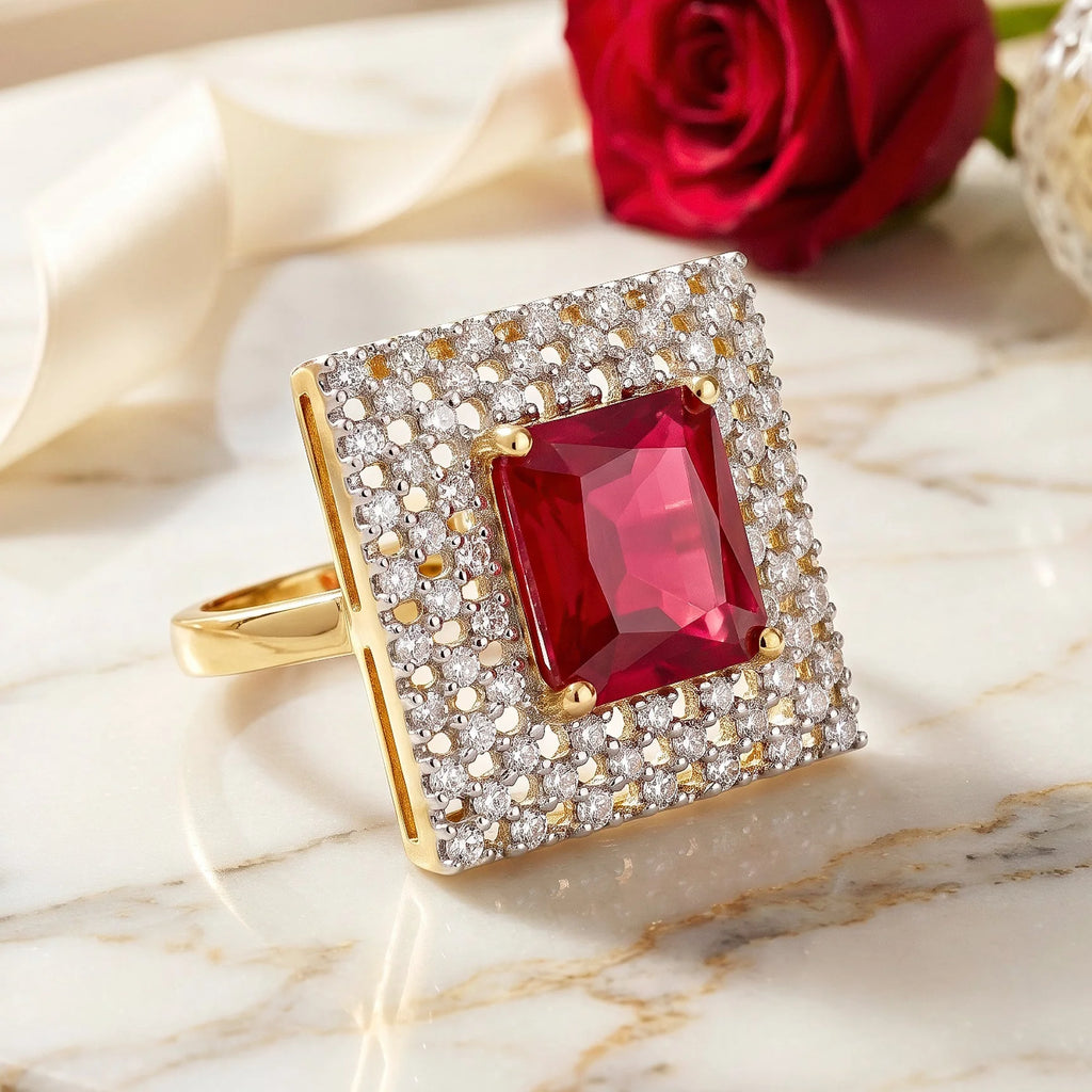 AYMI Ring Anti-Tarnish Ruby Crystal Statement (Adjustable Size)