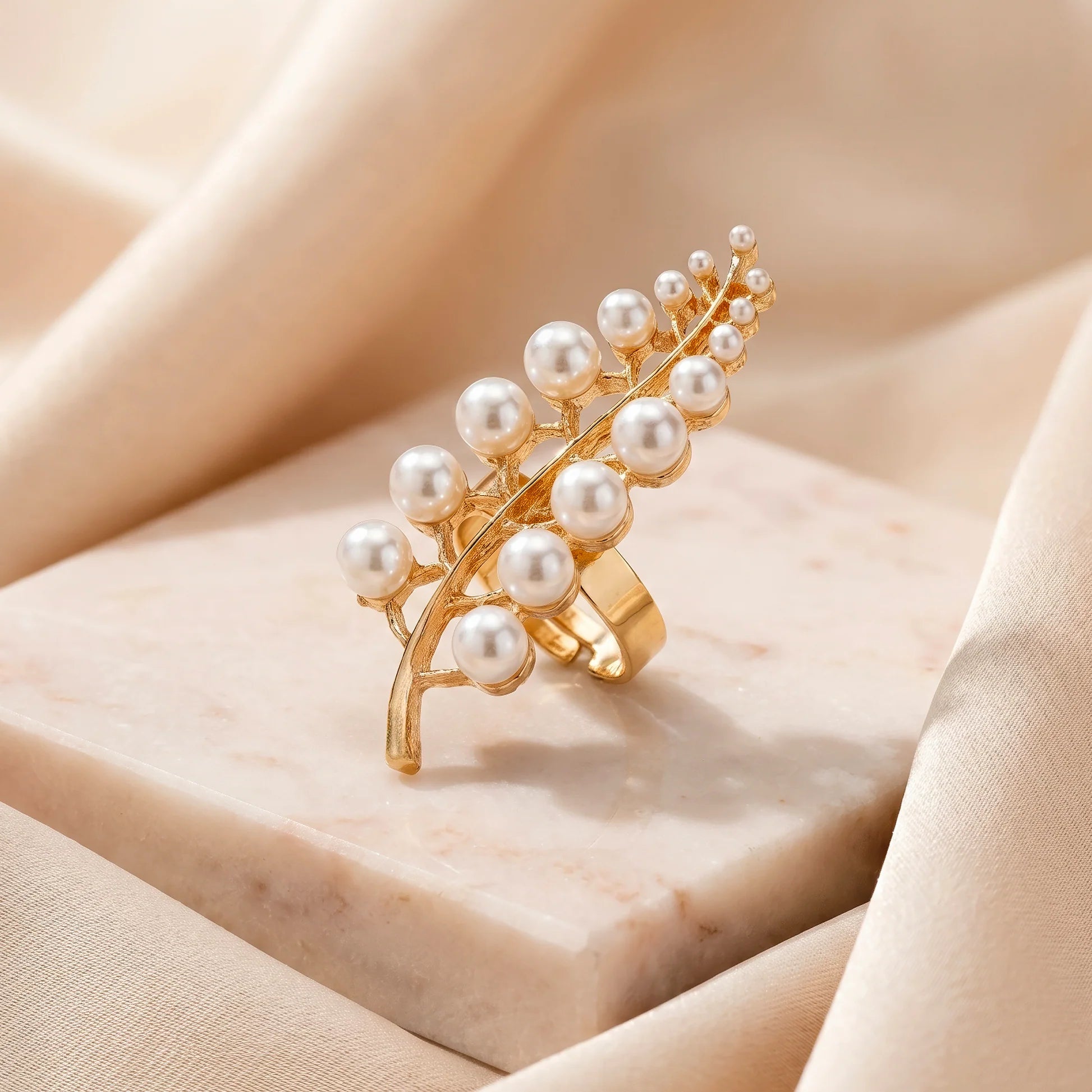 AYMI Ring Anti-Tarnish Pearl Branch Design (Adjustable Size)
