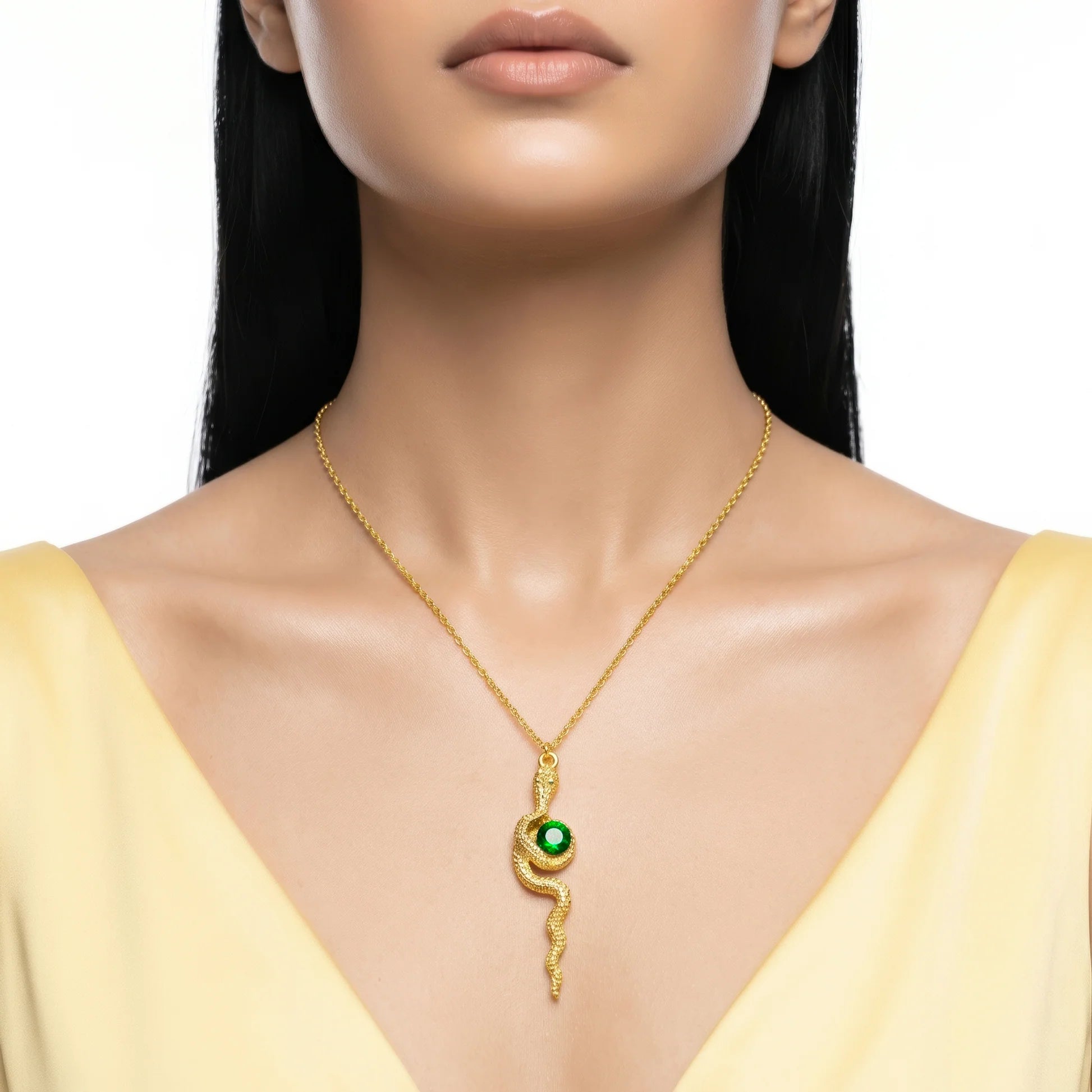 AYMI Necklace Anti-Tarnish Emerald Snake Pendant