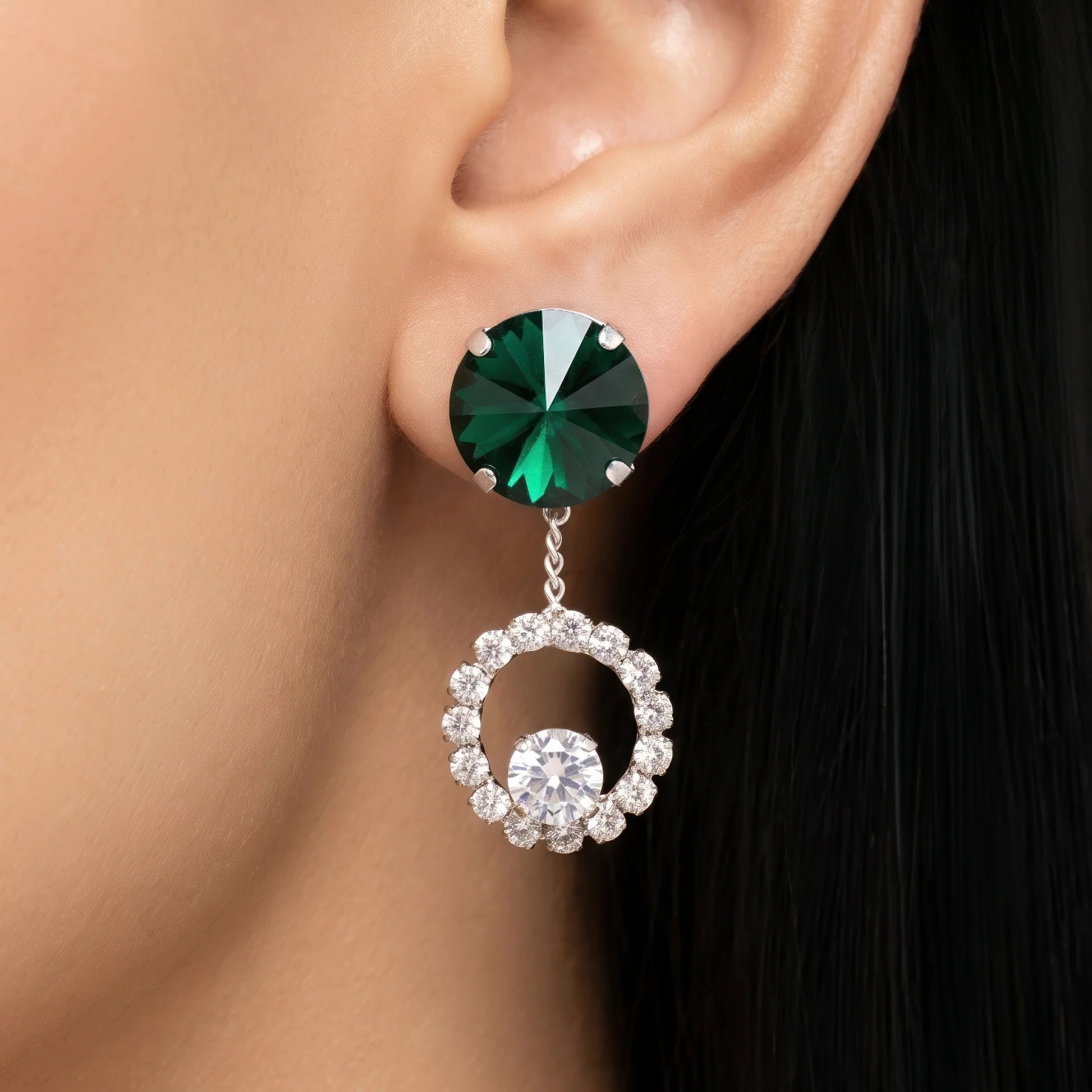 AYMI Earrings Anti-Tarnish Green Circle Studs