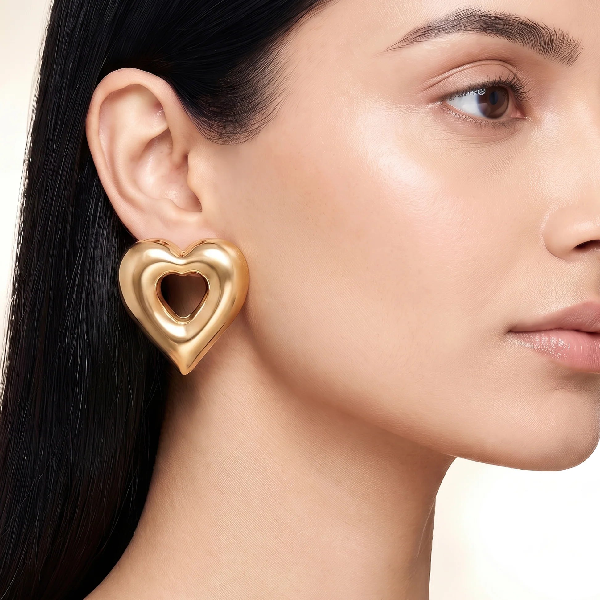 AYMI Earrings Anti-Tarnish Open Heart Studs