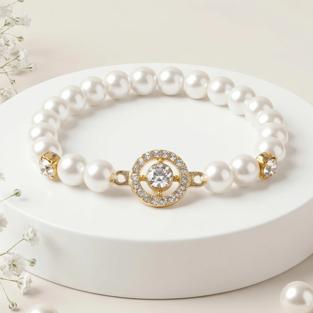 AYMI Bracelet Anti-Tarnish White
Pearl Crystal Stretch (Adjustable
Size)