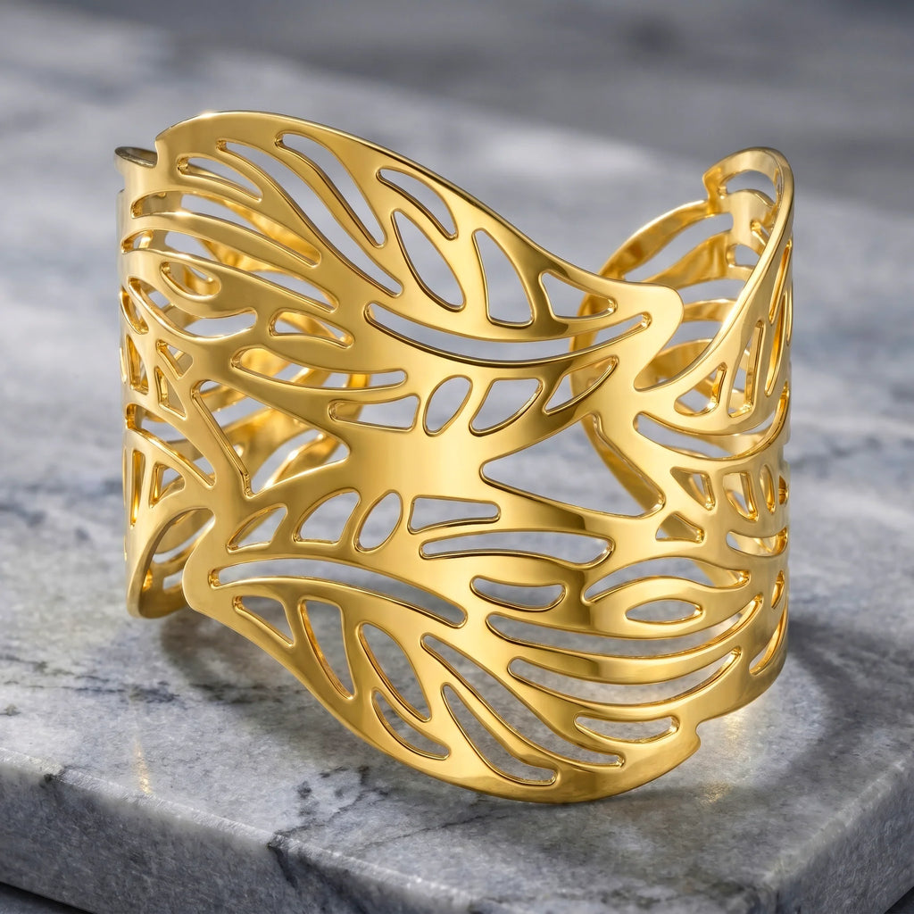 AYMI Bracelet Anti-Tarnish Botanical Cutout Cuff (Adjustable Size)