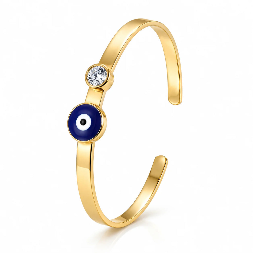 AYMI Bracelet Anti-Tarnish Gold Plated Evil Eye Bangle (Adjustable Size)