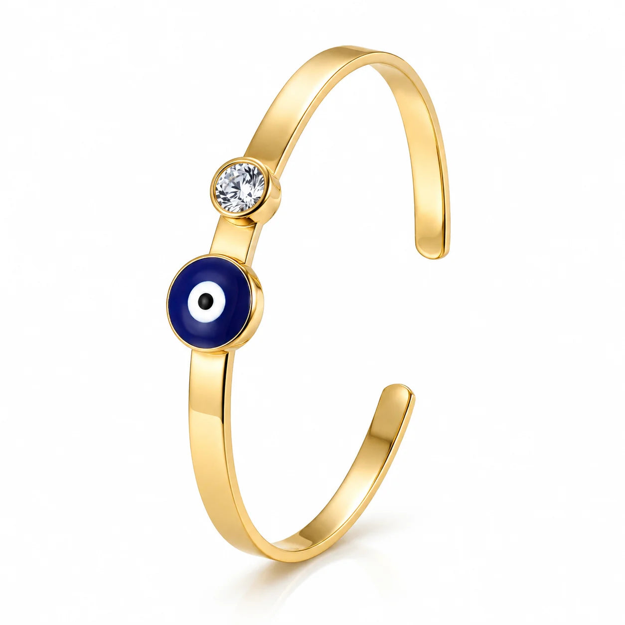 AYMI Bracelet Anti-Tarnish Gold Plated Evil Eye Bangle (Adjustable Size)
