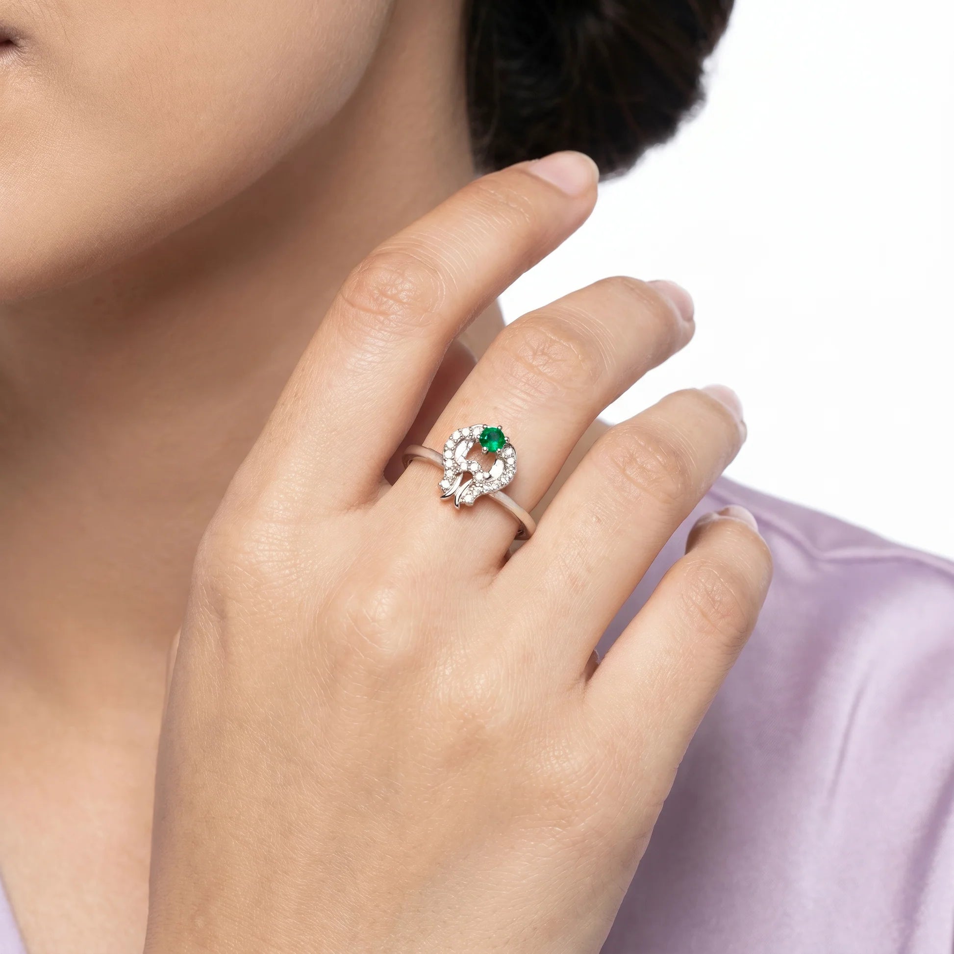 AYMI Ring Anti-Tarnish Green Stone Loop (Adjustable Size)