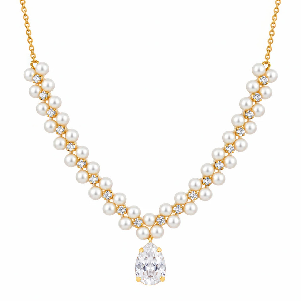 AYMI Necklace Anti-Tarnish Pearls & Crystal Set
