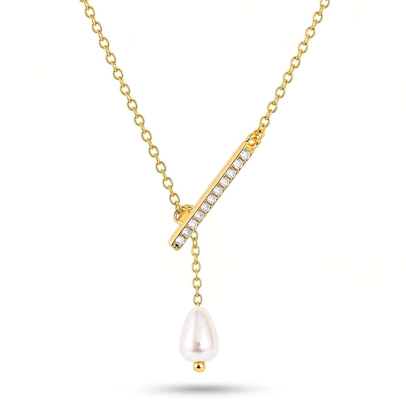 AYMI Necklace Anti-Tarnish Baroque Pearl Bar Chain