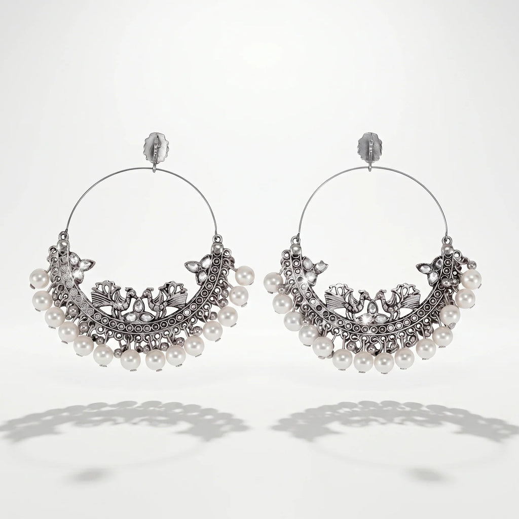 AYMI Earrings Anti-Tarnish Ornate Hoops Crescent Peacock Crystal Pearls