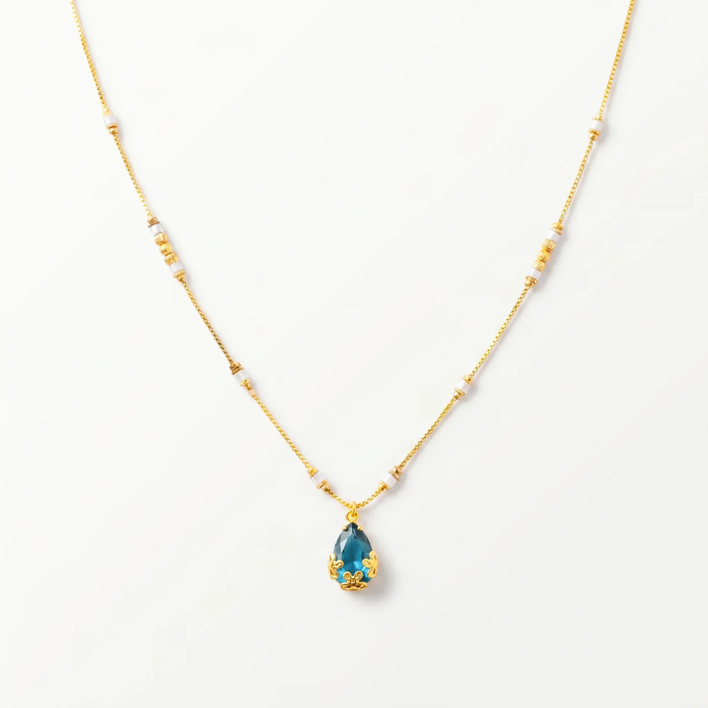 AYMI Necklace Anti-Tarnish Blue
Teardrop Crystal Pendant Beaded
Spacer Chain