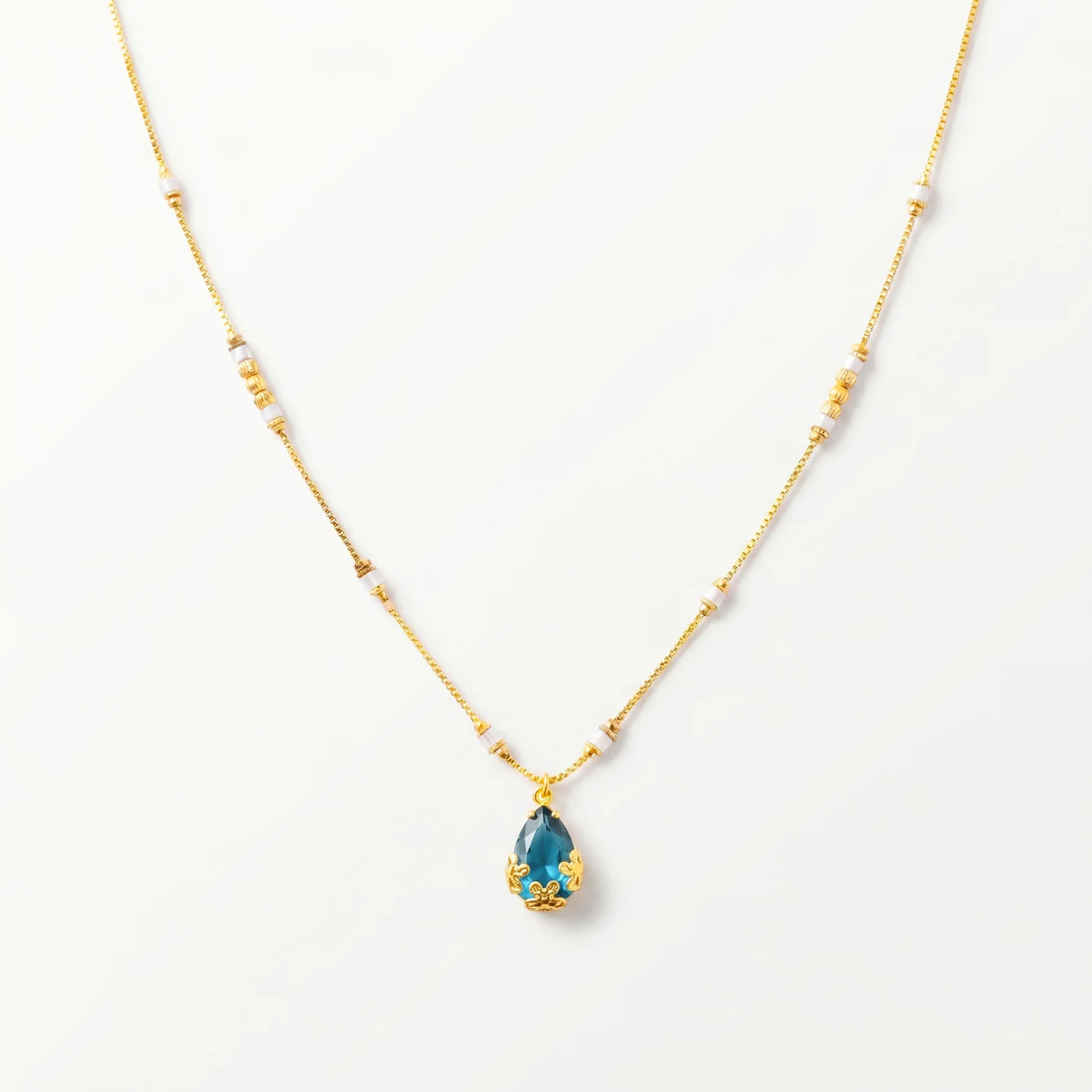 AYMI Necklace Anti-Tarnish Blue
Teardrop Crystal Pendant Beaded
Spacer Chain
