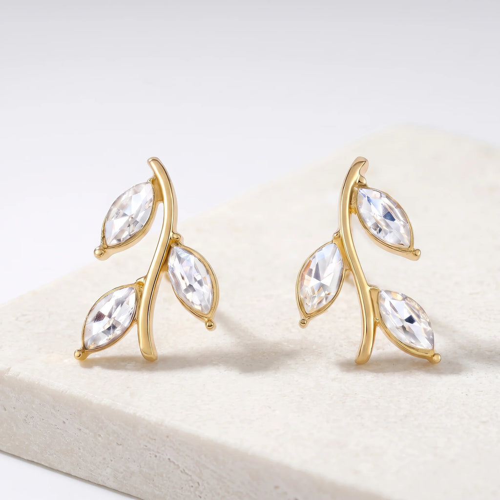AYMI Earrings Anti-Tarnish Crystal Leaf Ear Climbers