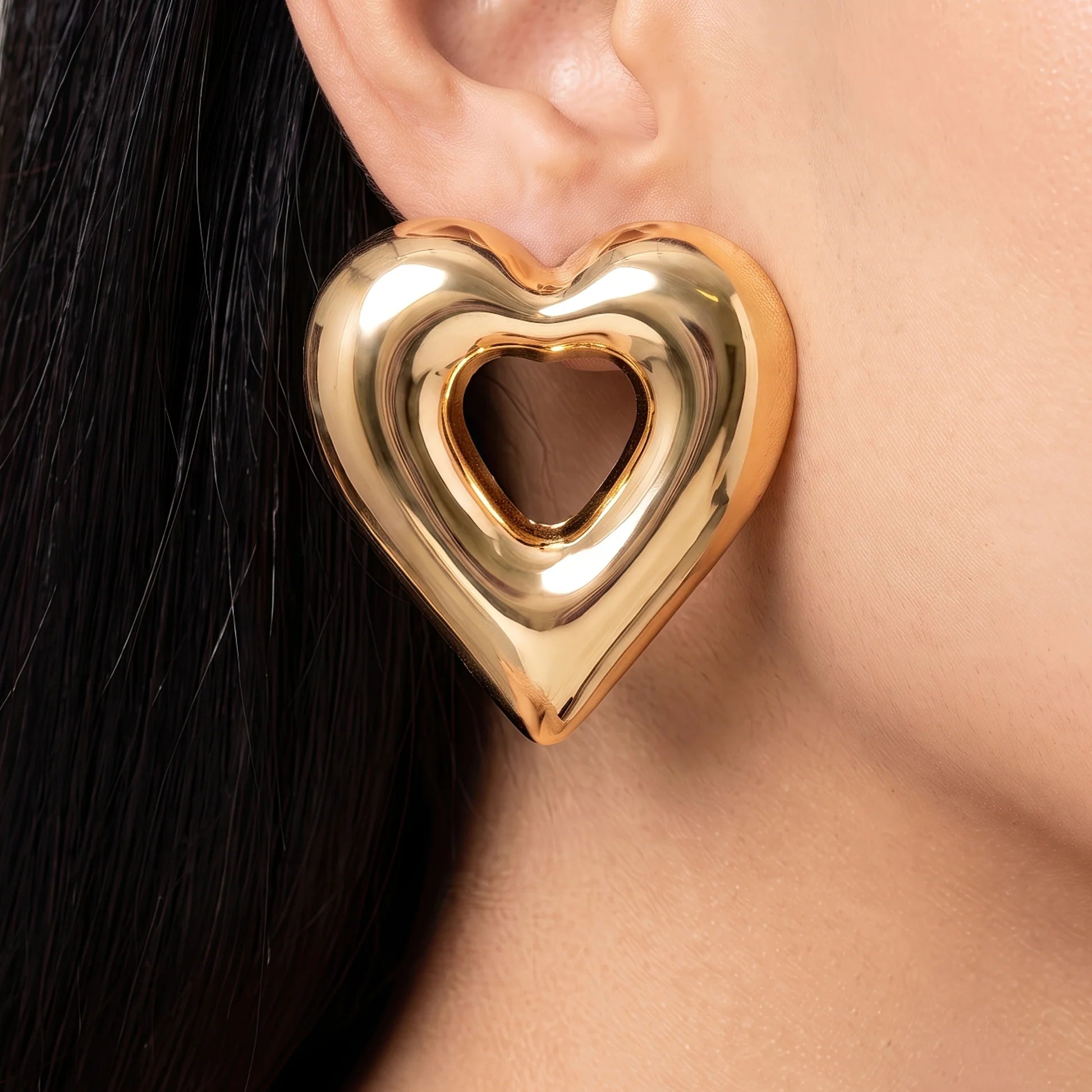 AYMI Earrings Anti-Tarnish Open Heart Studs