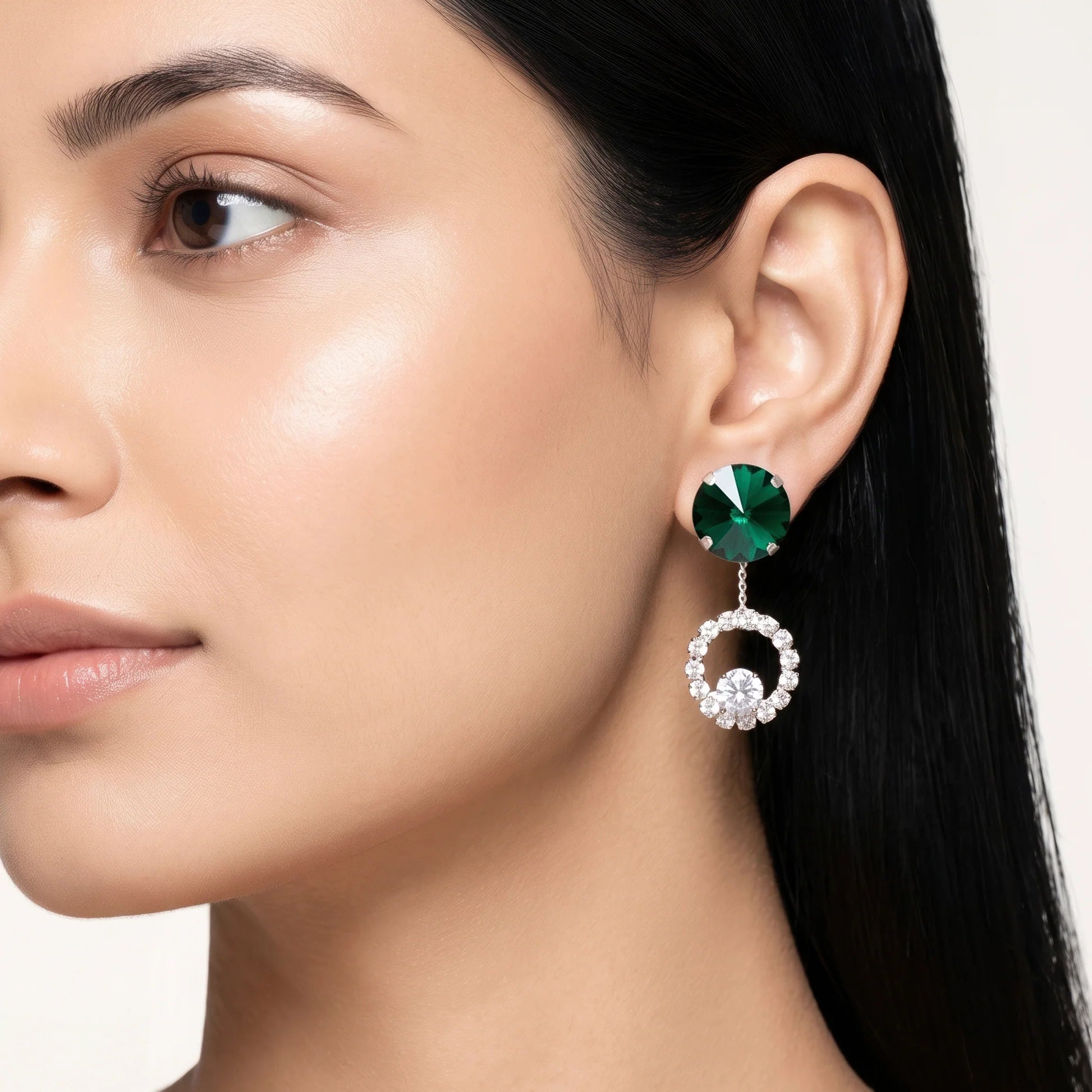 AYMI Earrings Anti-Tarnish Green Circle Studs