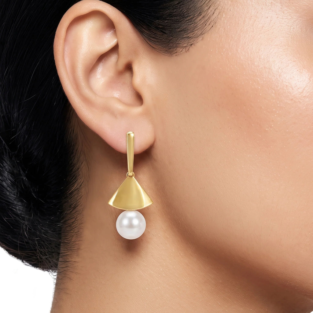 AYMI Earrings Anti-Tarnish Pearl Triangle Dangles