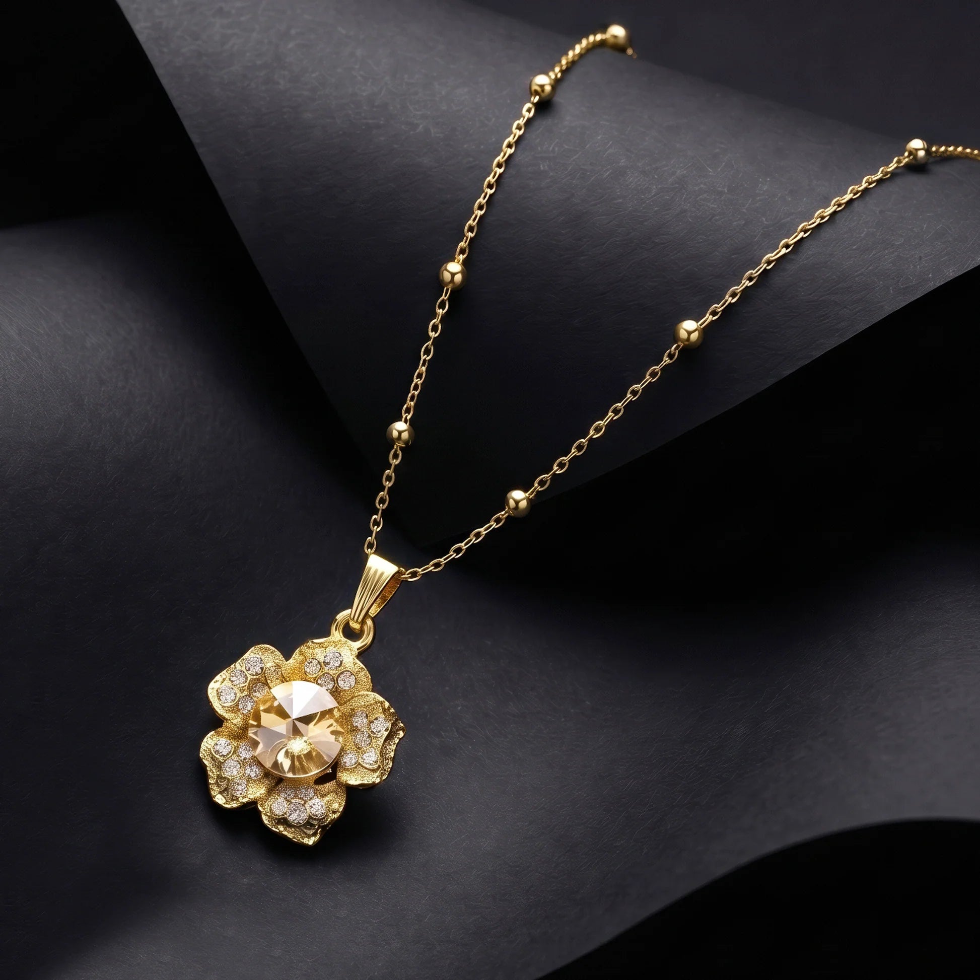 AYMI Necklace Anti-Tarnish Champagne Crystal Flower Minimalist Pendant