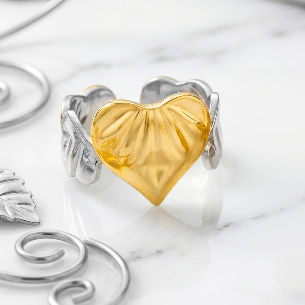 AYMI Ring Anti-Tarnish Textured Heart (Adjustable Size)
