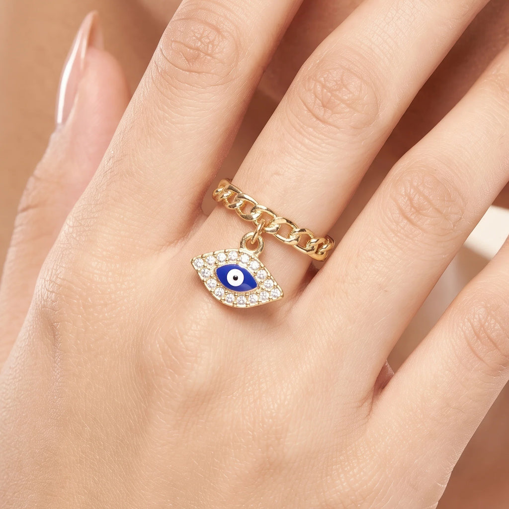 AYMI Ring Anti-Tarnish Evil Eye Charm (Adjustable Size)
