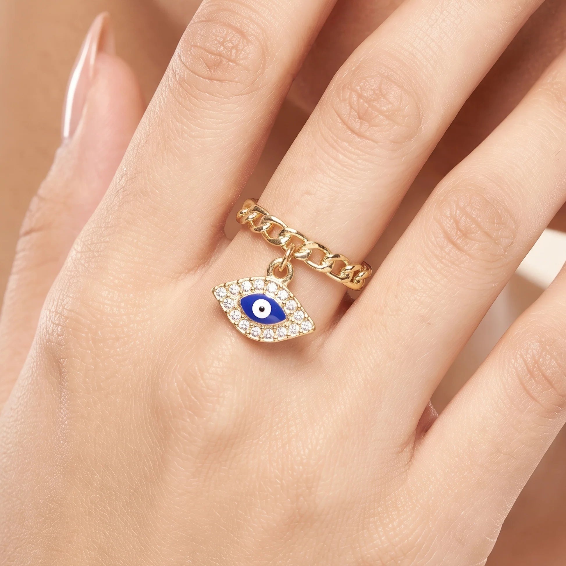 AYMI Ring Anti-Tarnish Evil Eye Charm (Adjustable Size)
