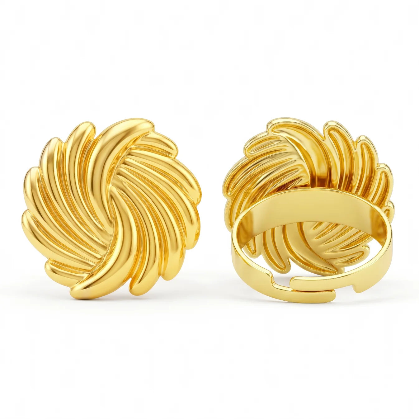 AYMI Ring Anti-Tarnish Sunburst Swirl Ribbed (Adjustable Size)
