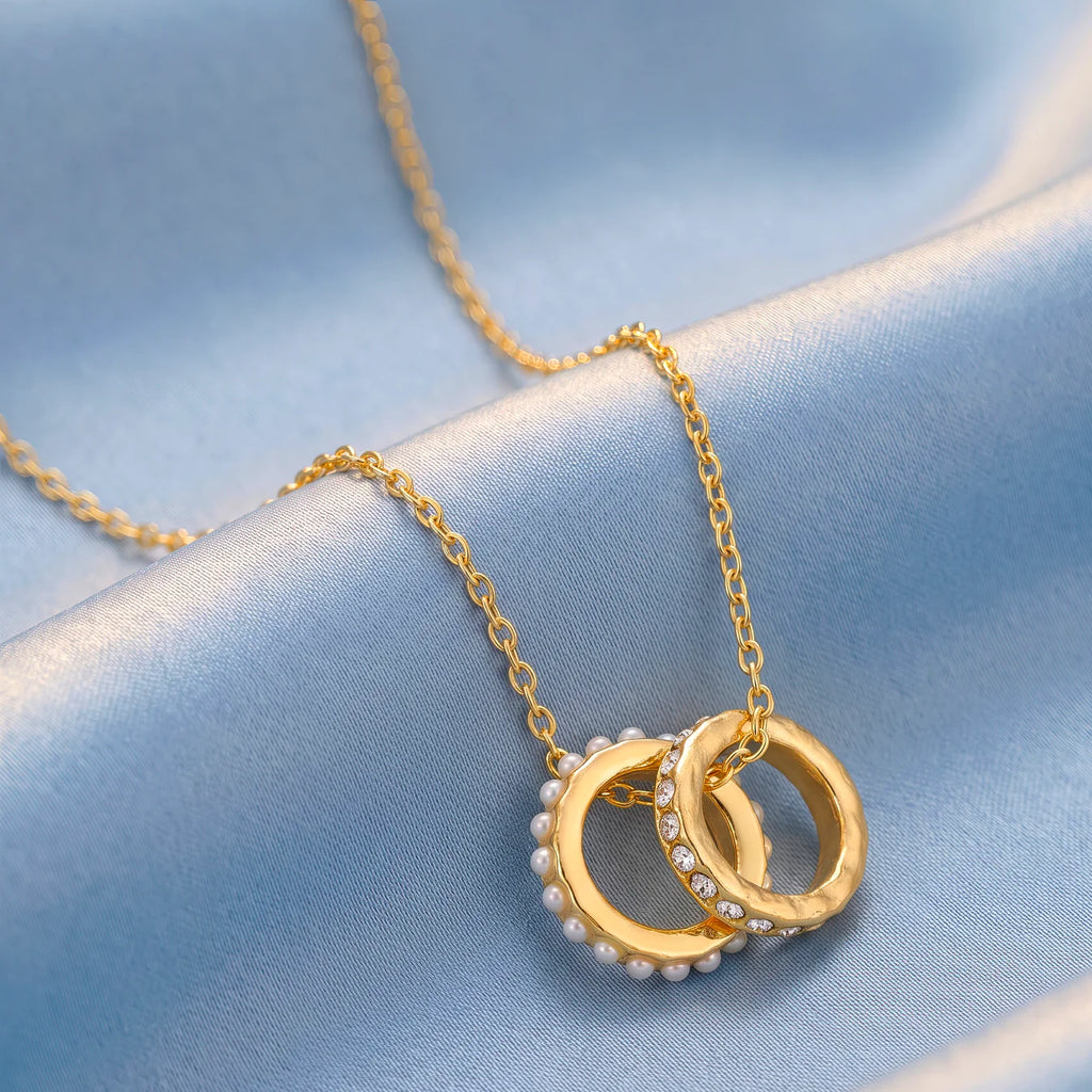 AYMI Necklace Anti-Tarnish Double Ring Pearl Chain