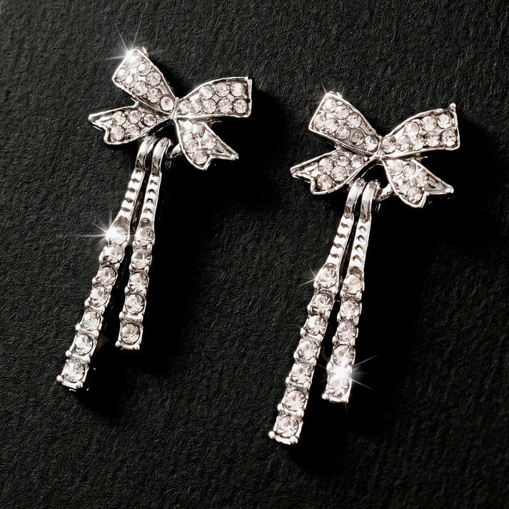 AYMI White Crystal Bow Anti-Tarnish Charm Earrings