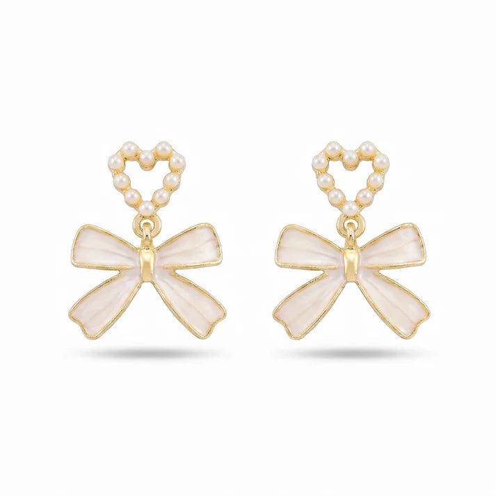 AYMI Enamel Bow Anti-Tarnish Pearl Drop Earrings