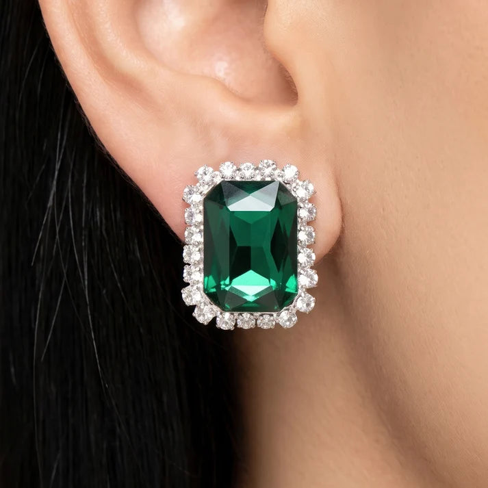 AYMI Classic Emerald Crystal Anti-Tarnish Halo Studs