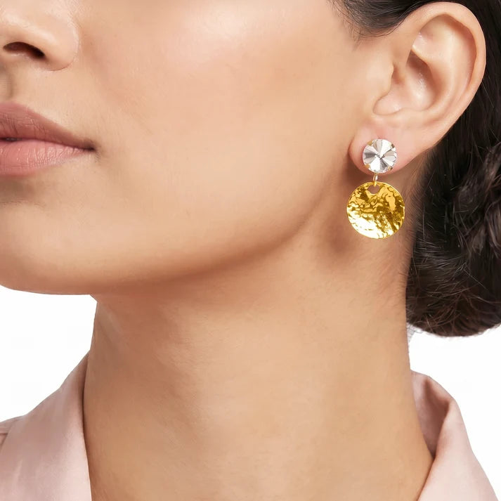 AYMI White Crystal Anti-Tarnish Hammered Coin Earrings