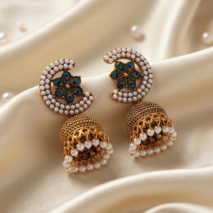 AYMI Traditional Anti-Tarnish Peacock Pearl Jhumkas