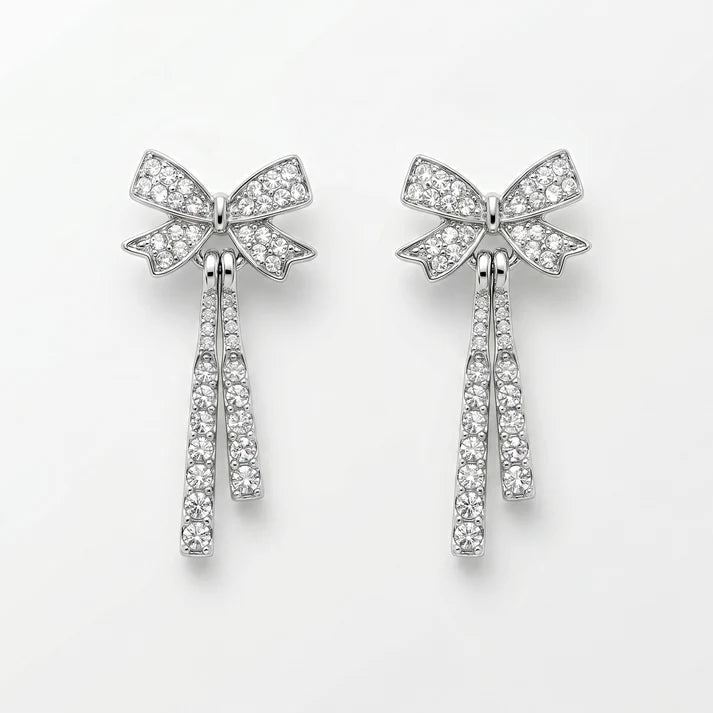 AYMI White Crystal Bow Anti-Tarnish Charm Earrings