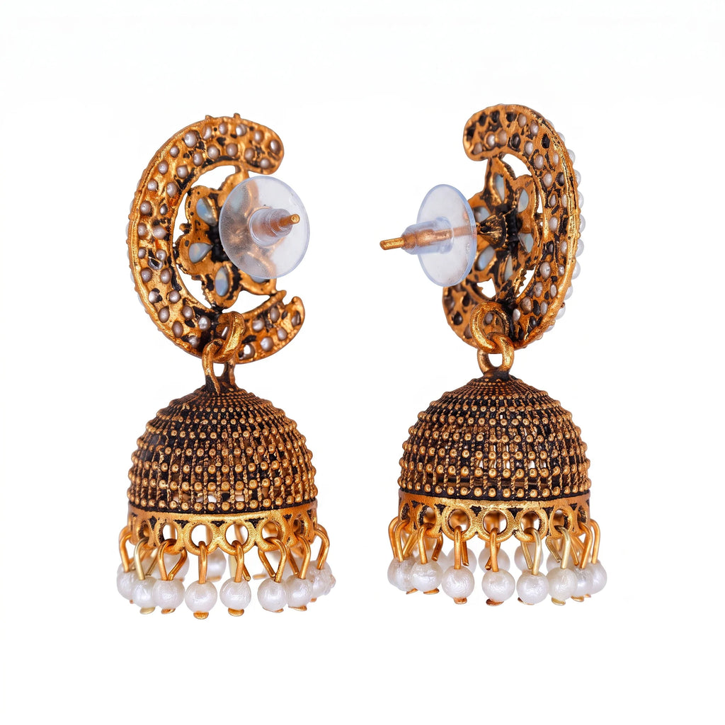 AYMI Traditional Anti-Tarnish Peacock Pearl Jhumkas