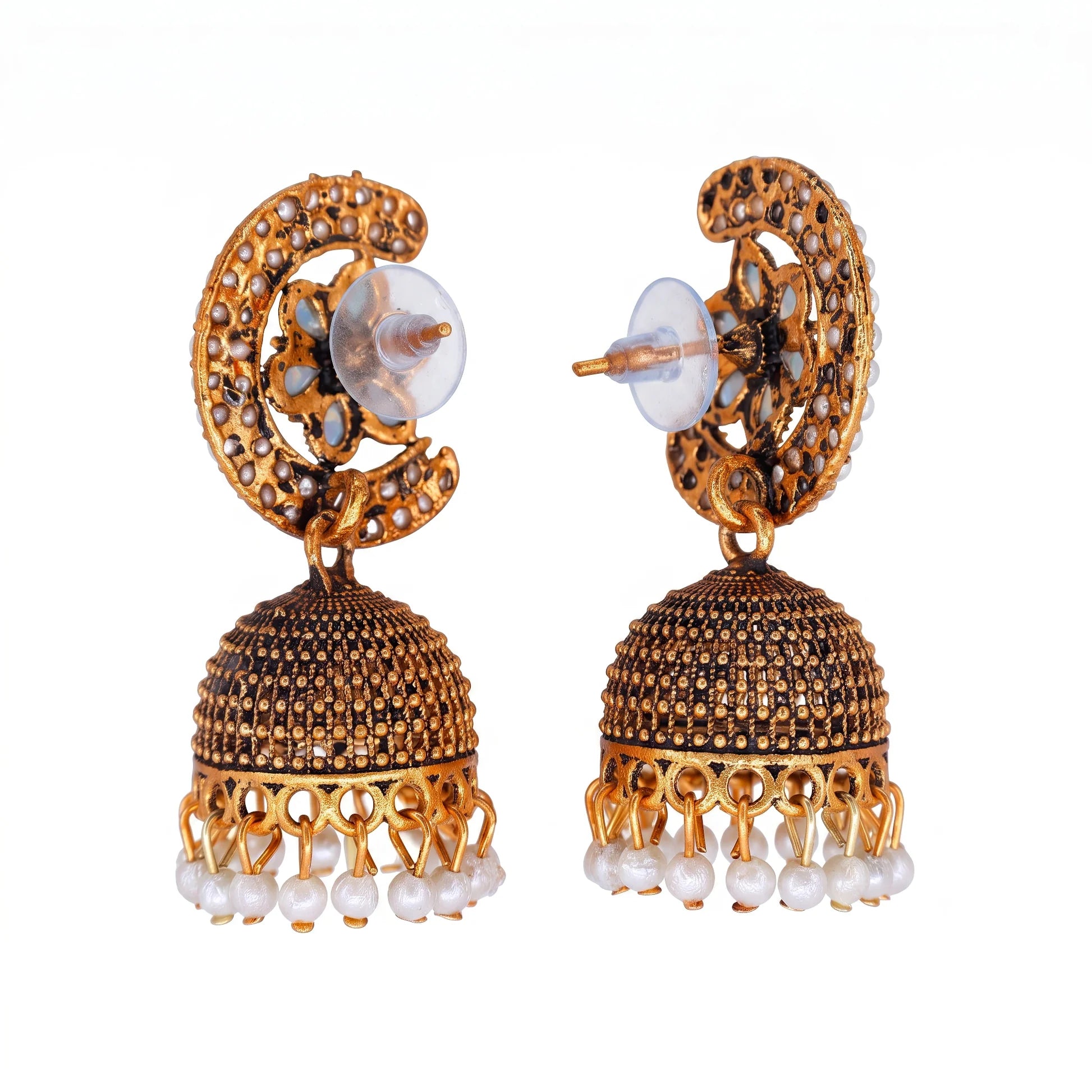 AYMI Traditional Anti-Tarnish Peacock Pearl Jhumkas