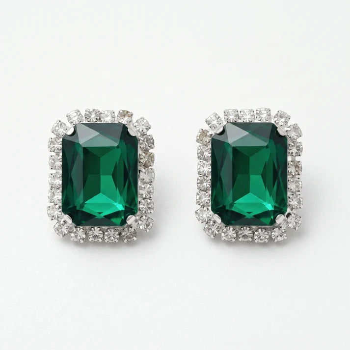 AYMI Classic Emerald Crystal Anti-Tarnish Halo Studs