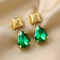AYMI Emerald Anti-Tarnish Crystal Drop Earrings with Geometric Studs