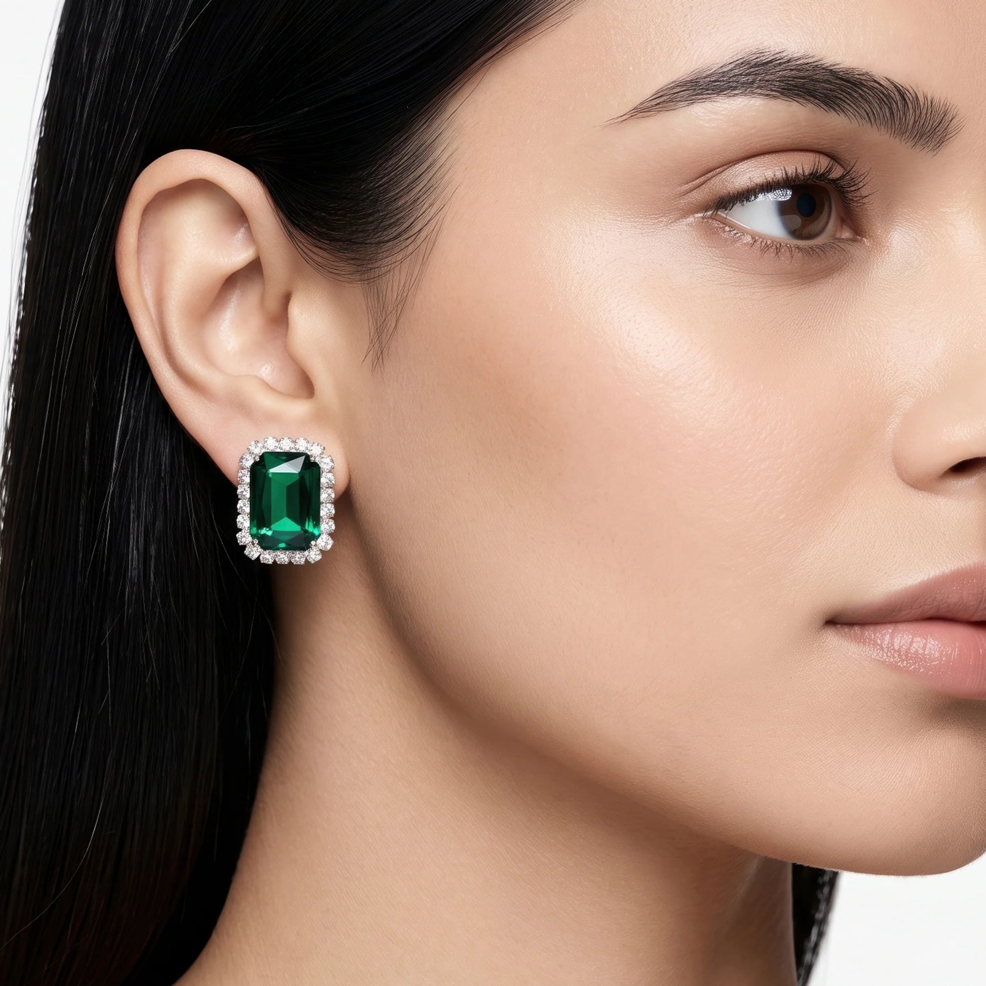 AYMI Classic Emerald Crystal Anti-Tarnish Halo Studs