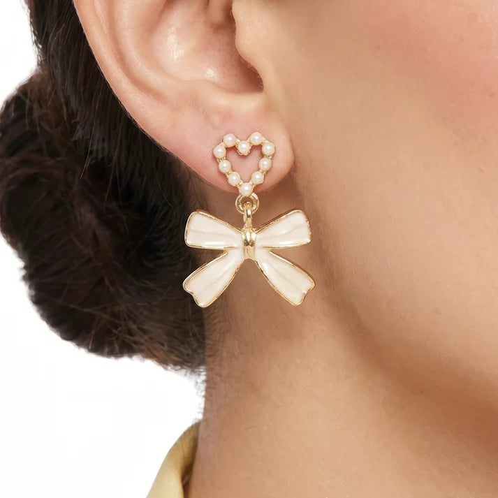 AYMI Enamel Bow Anti-Tarnish Pearl Drop Earrings
