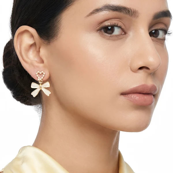AYMI Enamel Bow Anti-Tarnish Pearl Drop Earrings